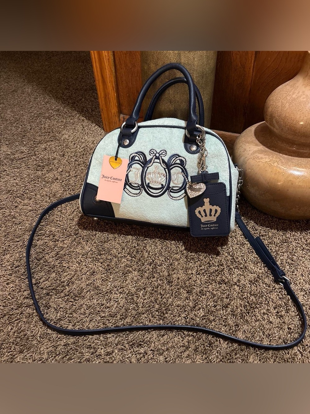 Juicy Couture Mint and Navy Dome Satchel with Charm